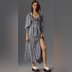Anthropologie Blue and White Striped Midi Dress